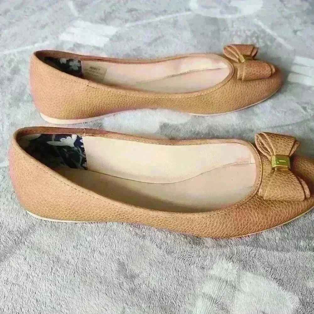 Ted Baker Brown Pebbled Leather Bow Ballerinas - Picture 6 of 7